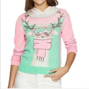 Well Worn Hoodie Sweater Reindeer Skiing Holiday